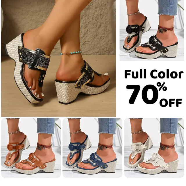 📢🔥 Last Day Promotion 70% OFF🔥Women’S Floral Print Flat Sandals – Bohemian Style Wedge Heels